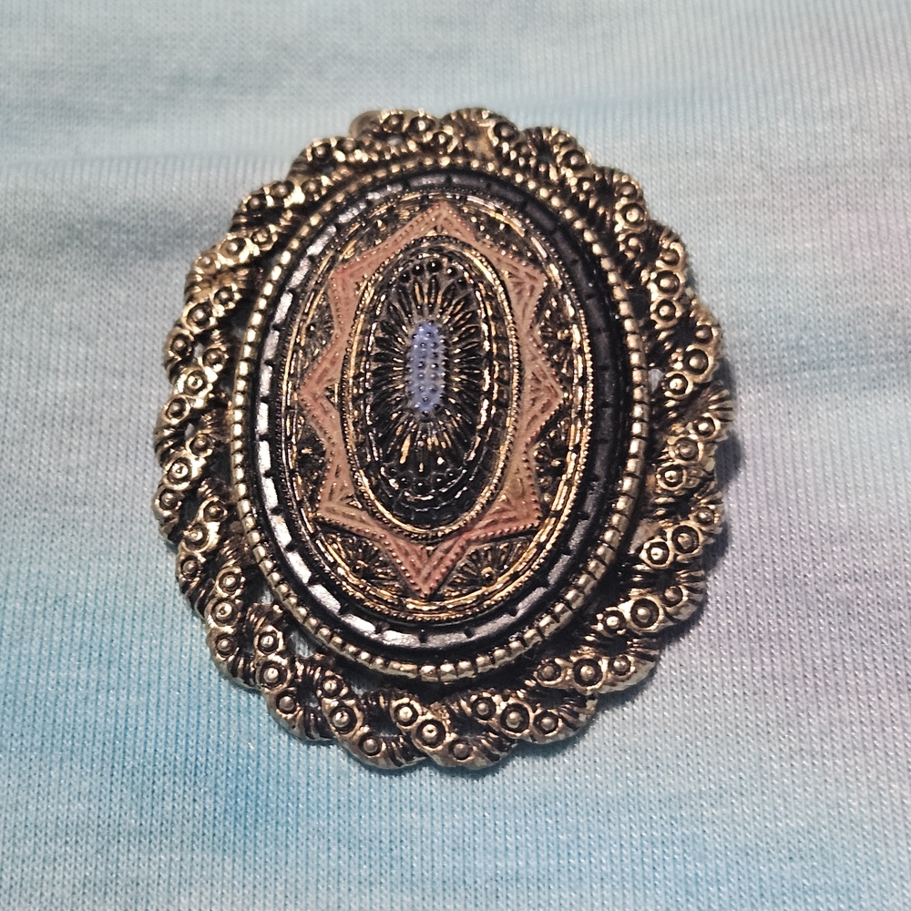 Sarah Coventry Gold and Black Aztec Pattern Brooch Pin Necklace Pendant Optional